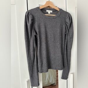 Treasure & Bond Gray Ribbed Long Sleeve Puff Shoulder Top